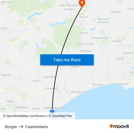 Borgia to Castelsilano map