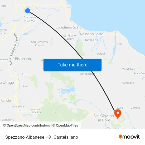Spezzano Albanese to Castelsilano map