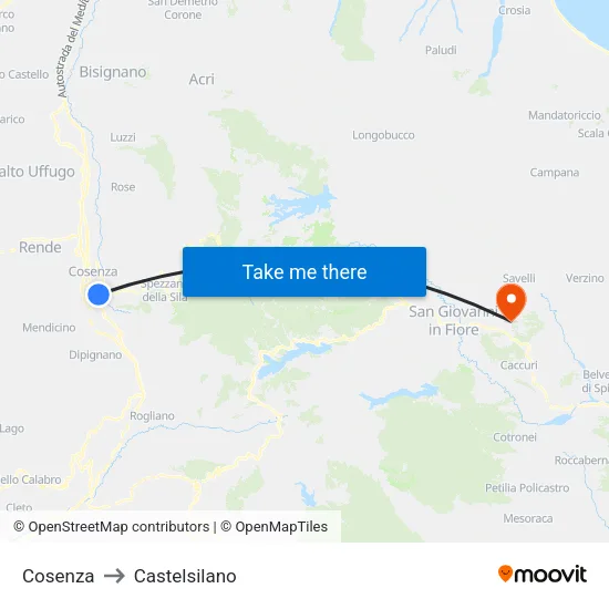 Cosenza to Castelsilano map