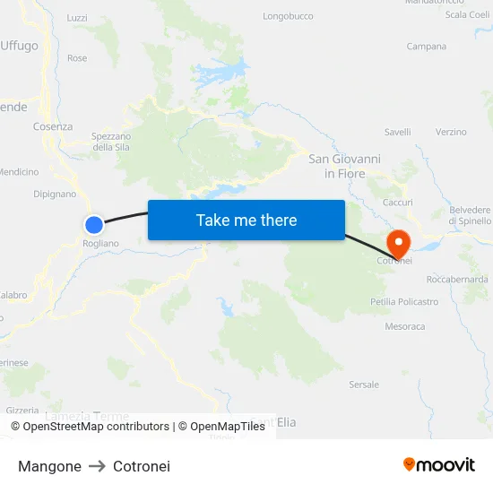 Mangone to Cotronei map