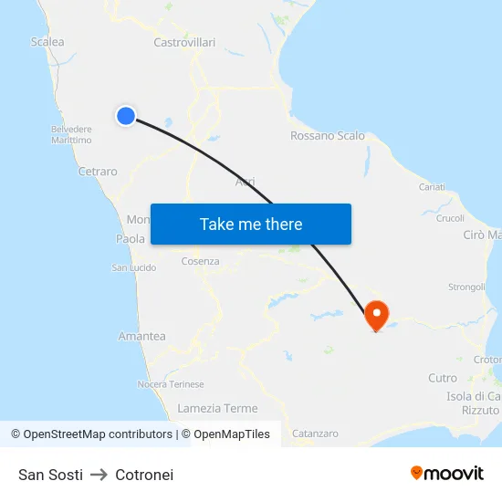 San Sosti to Cotronei map