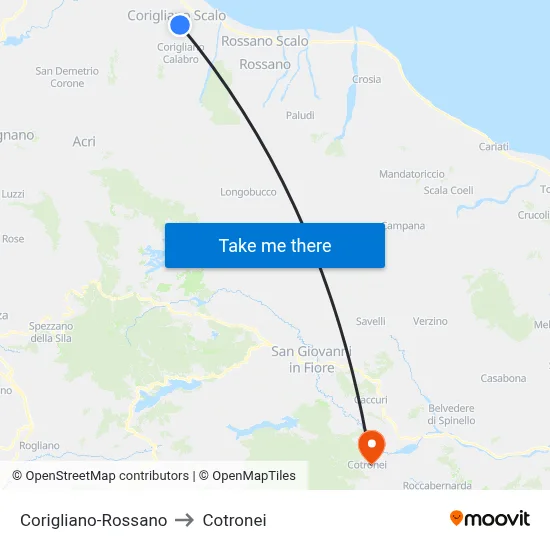 Corigliano-Rossano to Cotronei map