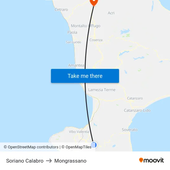 Soriano Calabro to Mongrassano map