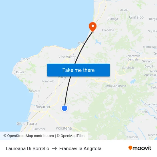 Laureana Di Borrello to Francavilla Angitola map