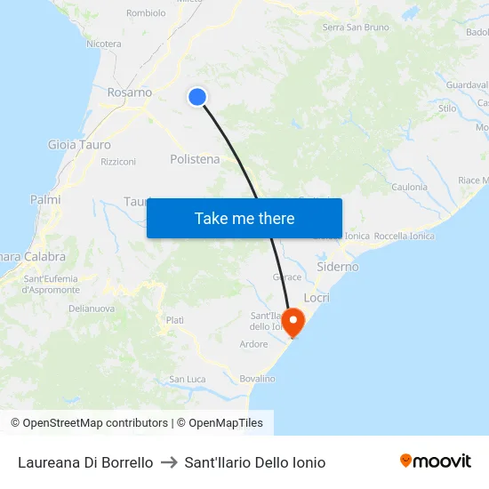 Laureana Di Borrello to Sant'Ilario Dello Ionio map