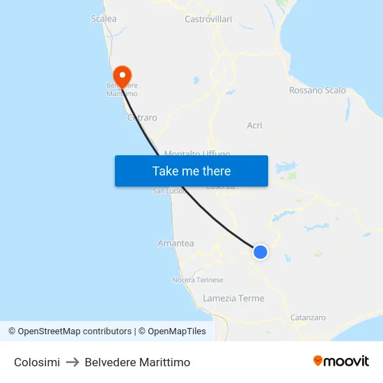 Colosimi to Belvedere Marittimo map