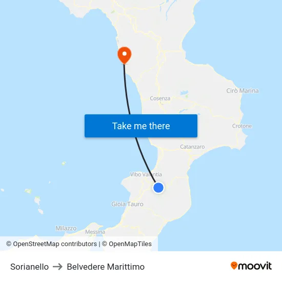 Sorianello to Belvedere Marittimo map