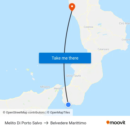 Melito Di Porto Salvo to Belvedere Marittimo map