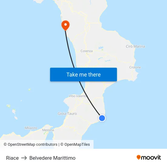 Riace to Belvedere Marittimo map