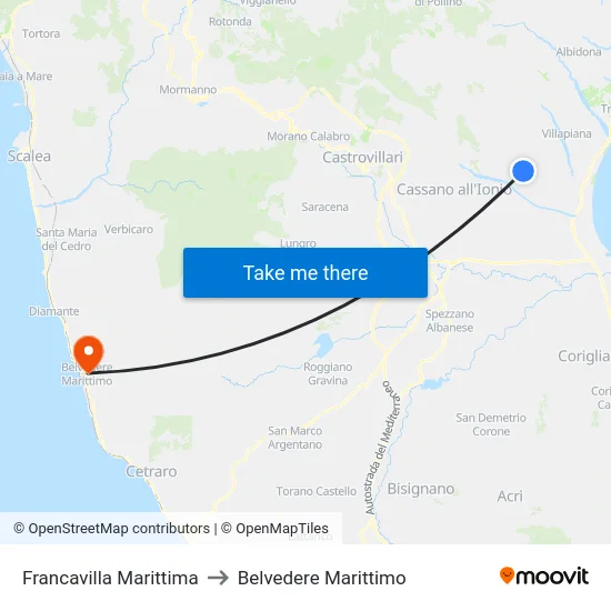 Francavilla Marittima to Belvedere Marittimo map