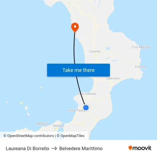Laureana Di Borrello to Belvedere Marittimo map