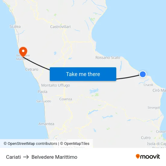 Cariati to Belvedere Marittimo map