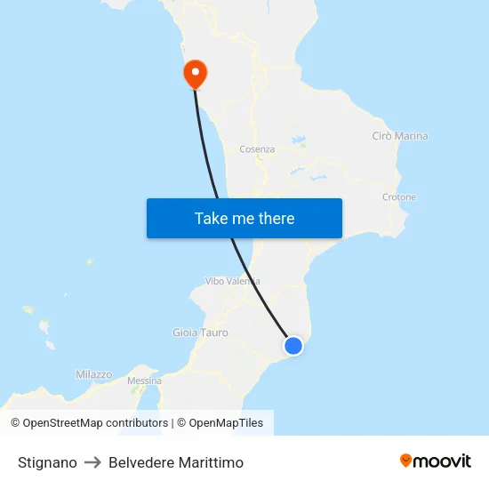 Stignano to Belvedere Marittimo map