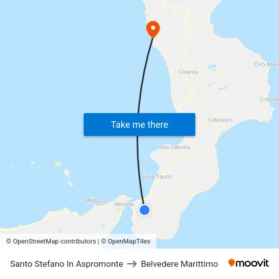 Santo Stefano In Aspromonte to Belvedere Marittimo map