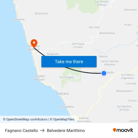 Fagnano Castello to Belvedere Marittimo map
