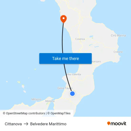 Cittanova to Belvedere Marittimo map