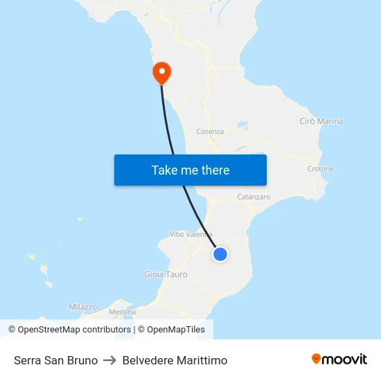 Serra San Bruno to Belvedere Marittimo map