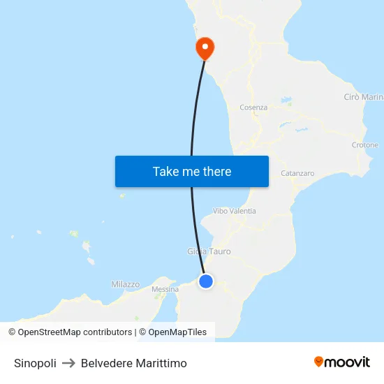 Sinopoli to Belvedere Marittimo map