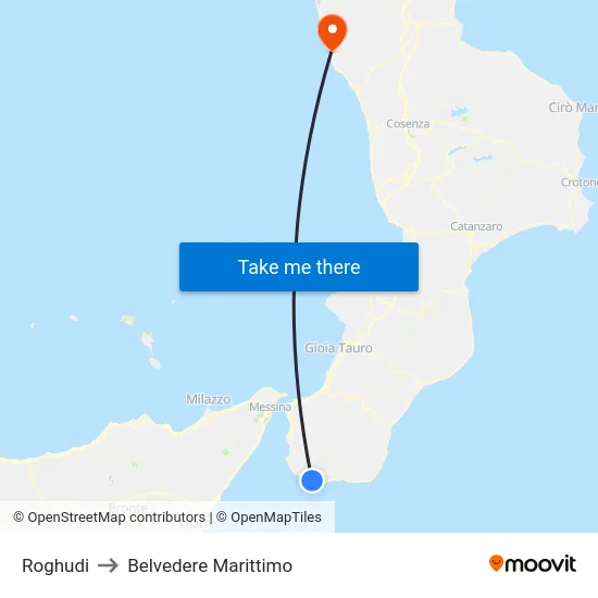 Roghudi to Belvedere Marittimo map