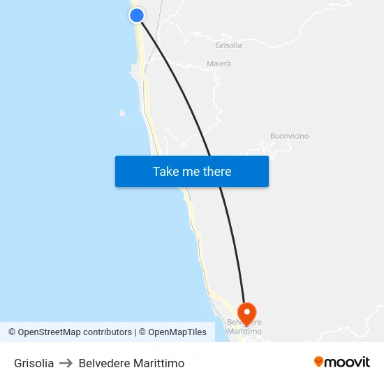 Grisolia to Belvedere Marittimo map