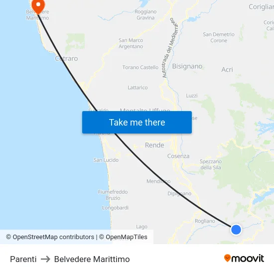 Parenti to Belvedere Marittimo map