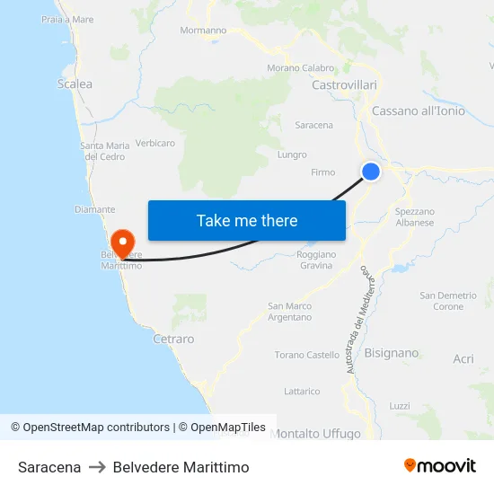 Saracena to Belvedere Marittimo map