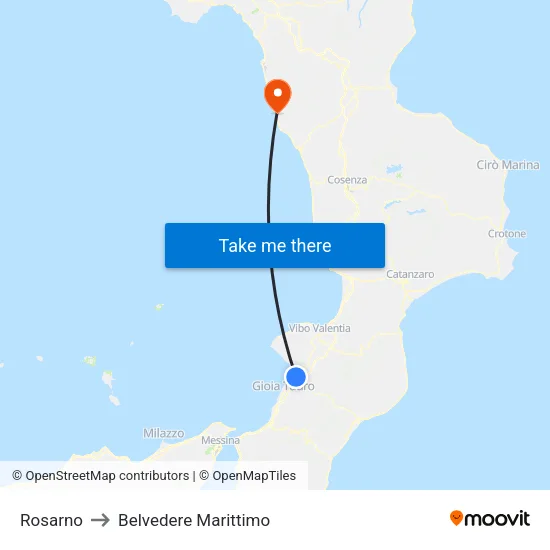 Rosarno to Belvedere Marittimo map