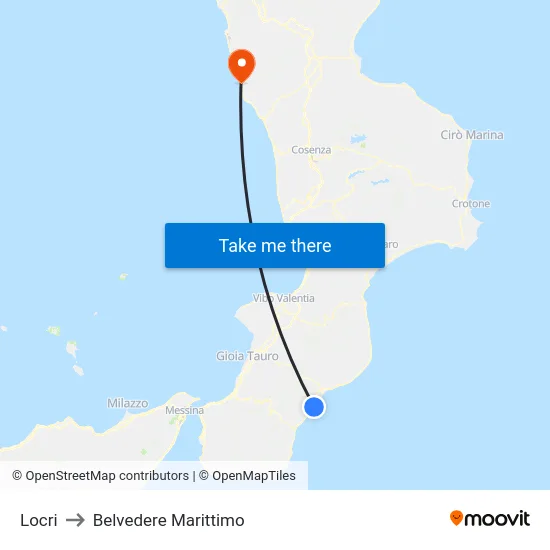 Locri to Belvedere Marittimo map