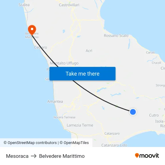 Mesoraca to Belvedere Marittimo map