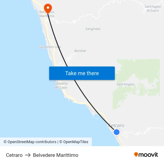 Cetraro to Belvedere Marittimo map