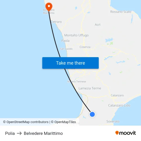 Polia to Belvedere Marittimo map