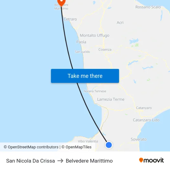 San Nicola Da Crissa to Belvedere Marittimo map