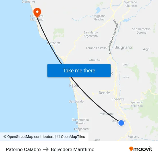 Paterno Calabro to Belvedere Marittimo map