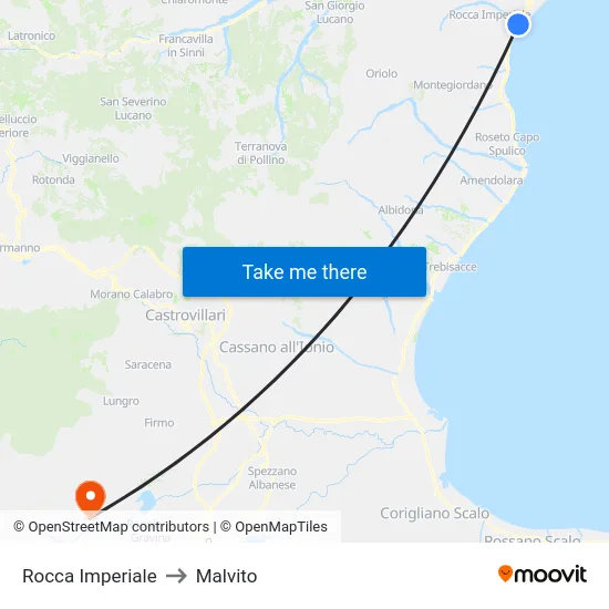Rocca Imperiale to Malvito map