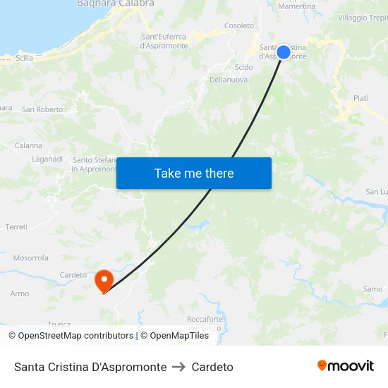 Santa Cristina D'Aspromonte to Cardeto map