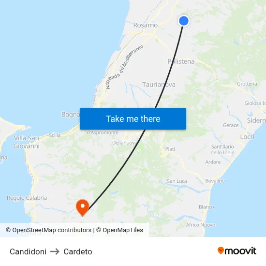Candidoni to Cardeto map