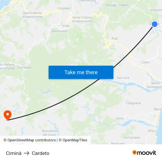Ciminà to Cardeto map