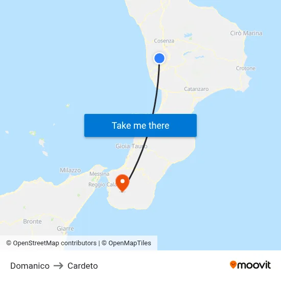 Domanico to Cardeto map