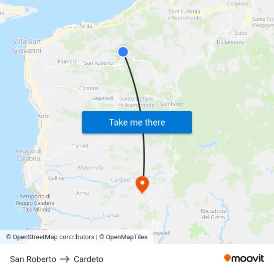 San Roberto to Cardeto map