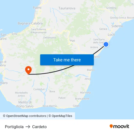 Portigliola to Cardeto map