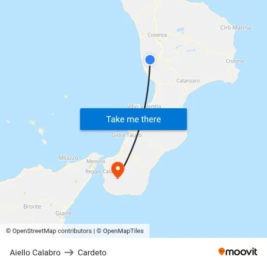 Aiello Calabro to Cardeto map