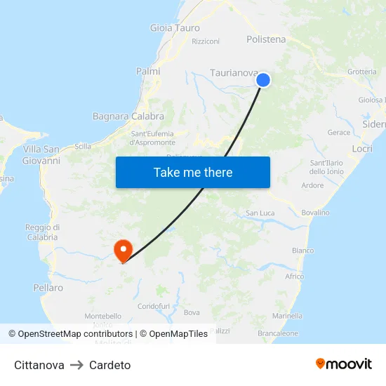 Cittanova to Cardeto map