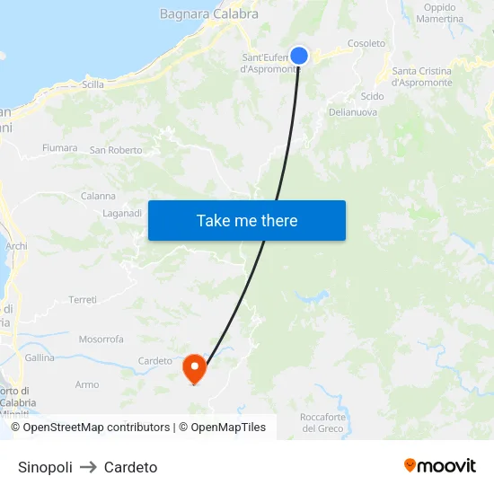 Sinopoli to Cardeto map