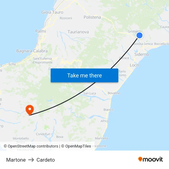 Martone to Cardeto map