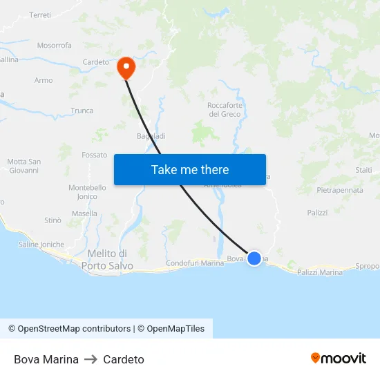 Bova Marina to Cardeto map