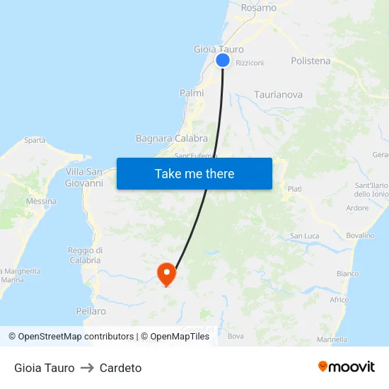 Gioia Tauro to Cardeto map