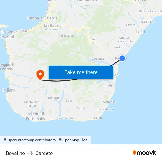 Bovalino to Cardeto map