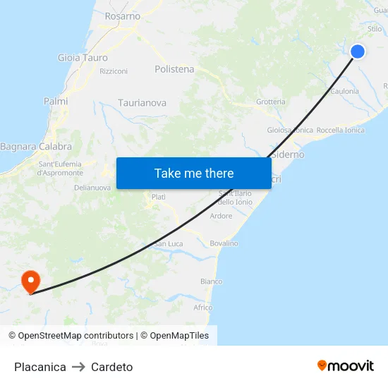 Placanica to Cardeto map
