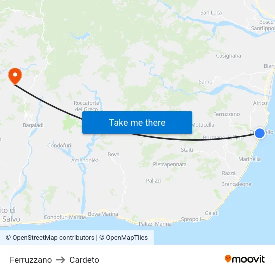 Ferruzzano to Cardeto map