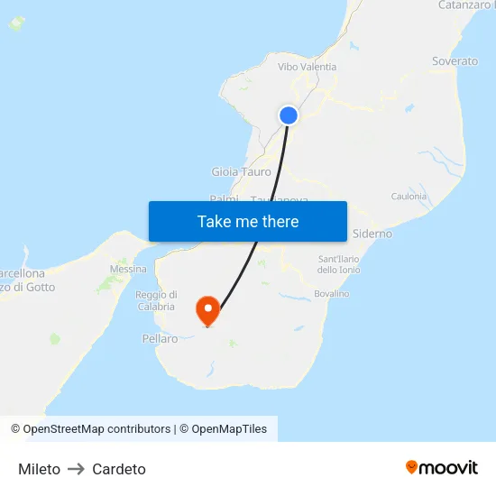 Mileto to Cardeto map